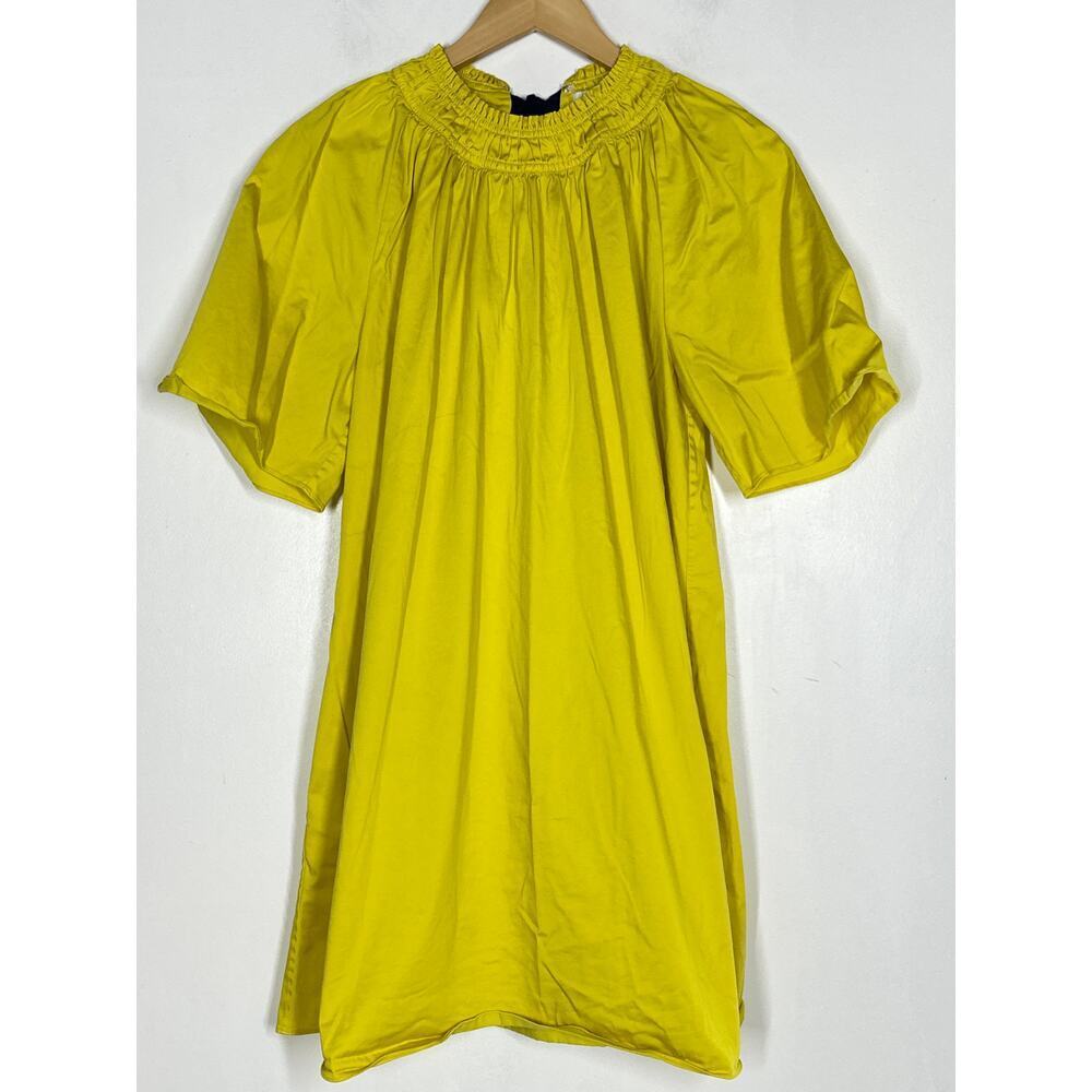 Roksanda Mini Dress Short Sleeve Mock Neck Relaxed Fit Yellow Black Bow Back M - Picture 2 of 10